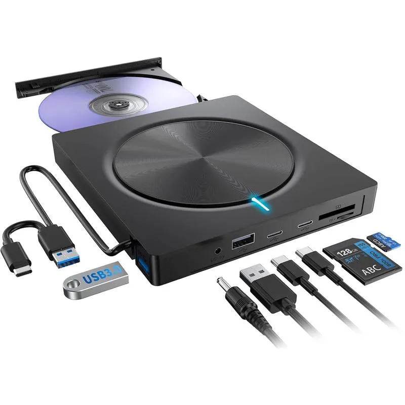【 Free Shipping, Great Gift Idea for Parents or Seniors】Retro Laptop DVD Player with RGB Lights, USB 3.0 USB C Portable CD Burner, Bring Back Memories, Compatible with Laptop Desktop Mac,Windows 11/10/8/7 Dvd Player