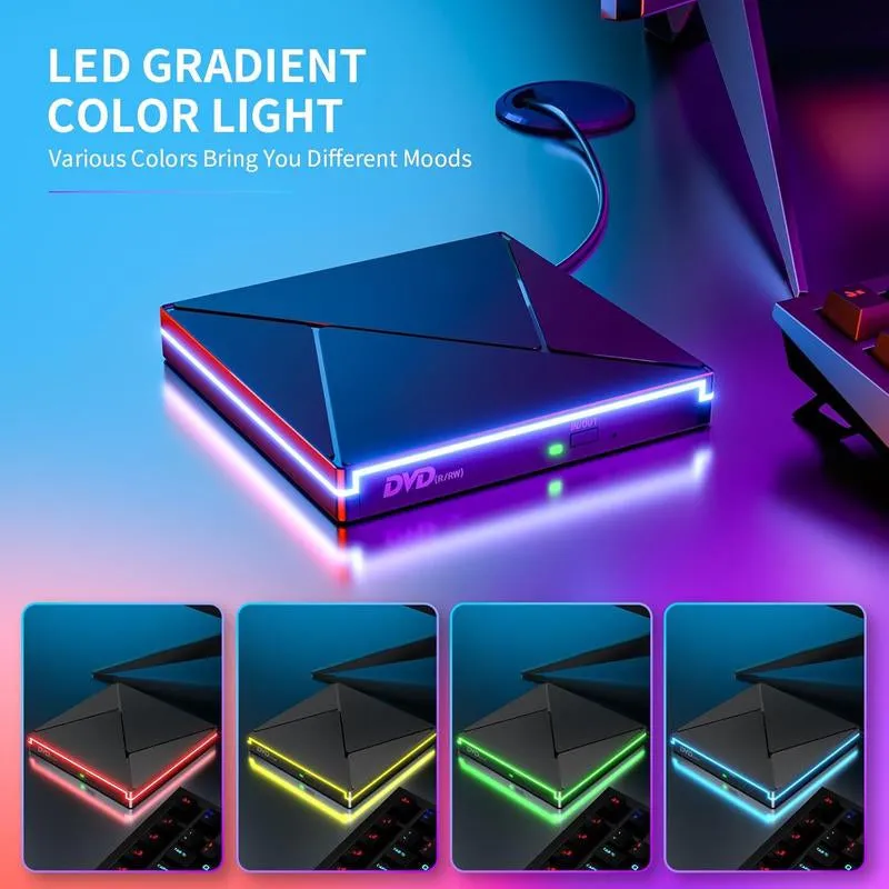 【 Free Shipping, Great Gift Idea for Parents or Seniors】Retro Laptop DVD Player with RGB Lights, USB 3.0 USB C Portable CD Burner, Bring Back Memories, Compatible with Laptop Desktop Mac,Windows 11/10/8/7 Dvd Player
