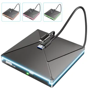 【 Free Shipping, Great Gift Idea for Parents or Seniors】Retro Laptop DVD Player with RGB Lights, USB 3.0 USB C Portable CD Burner, Bring Back Memories, Compatible with Laptop Desktop Mac,Windows 11/10/8/7 Dvd Player
