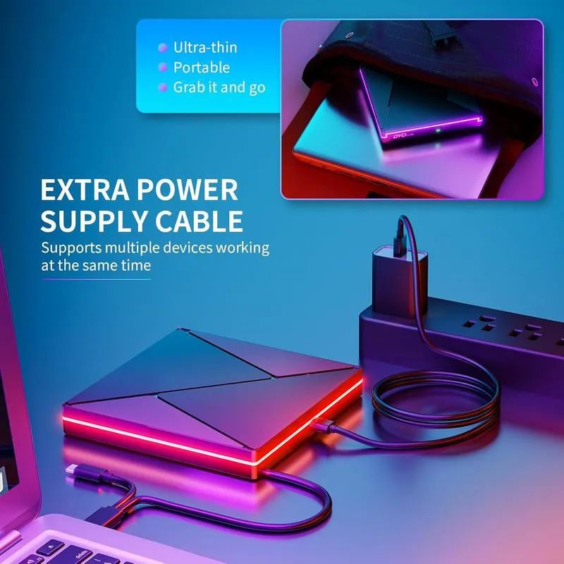【 Free Shipping, Great Gift Idea for Parents or Seniors】Retro Laptop DVD Player with RGB Lights, USB 3.0 USB C Portable CD Burner, Bring Back Memories, Compatible with Laptop Desktop Mac,Windows 11/10/8/7 Dvd Player
