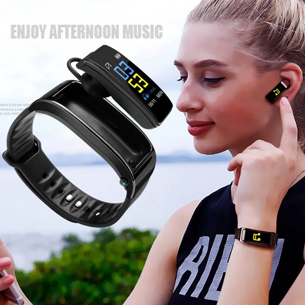 2 In 1 Smart Bracelet with Bluetooth  Earbuds HeartRate Monitor Waterproof Watch GDeals
