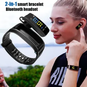 2 In 1 Smart Bracelet with Bluetooth  Earbuds HeartRate Monitor Waterproof Watch GDeals