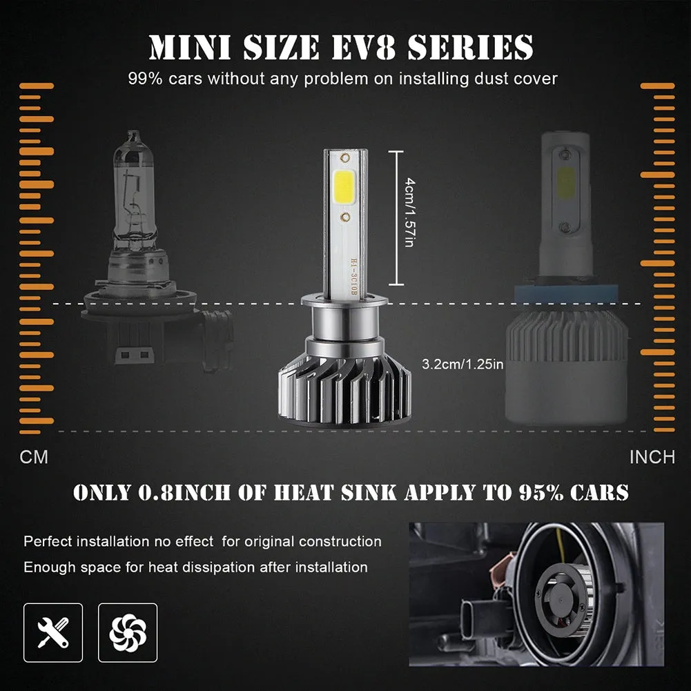 2PCS Mini Car LED Headlight Bulb H1 H7 H8/H9/H11 9005/HB3