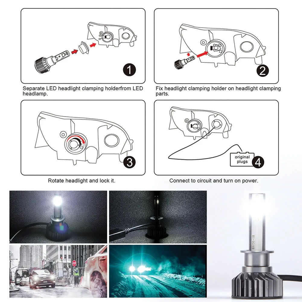 2PCS Mini Car LED Headlight Bulb H1 H7 H8/H9/H11 9005/HB3