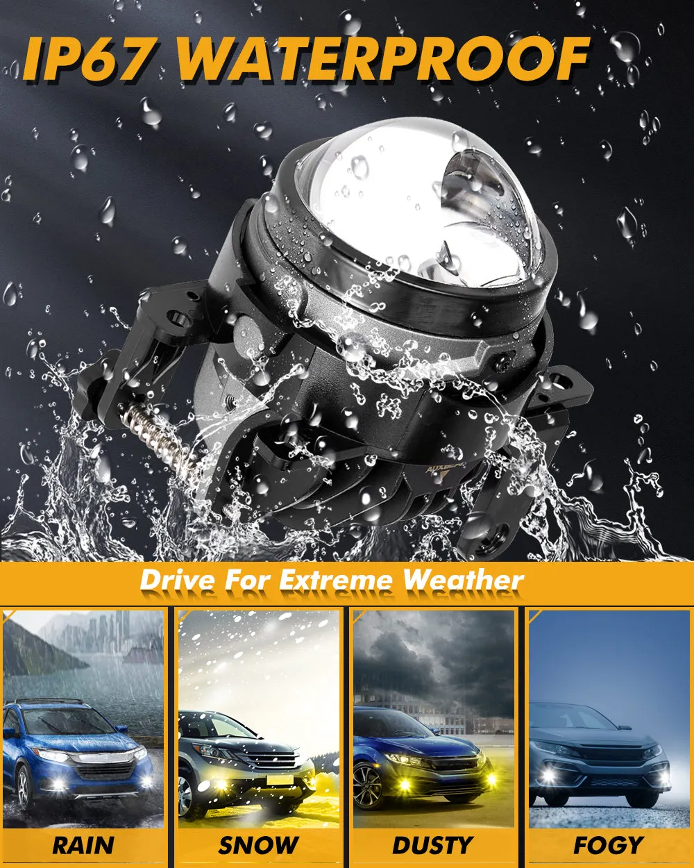 🆕3 Inch 104W Bi-LED Projector Lens Fog Light 3-Colors Switchback Hyperboid Lens Fog Light With High Beam Auxiliary For Toyota/Honda | 2 PCS/Set