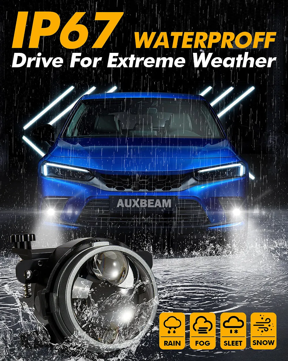 🆕3 Inch 86W Bi-LED Projector Lens Fog Light 6000K Hyperboloid Lens Fog Light With High Beam Auxiliary For Toyota/Honda | 2 PCS/Set
