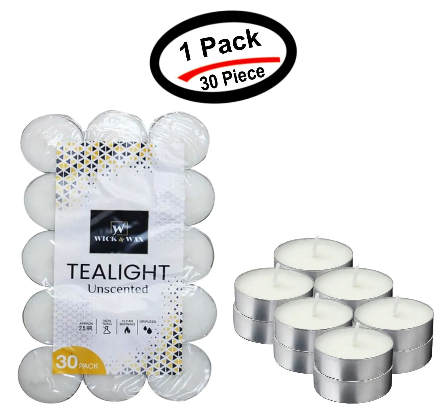 30 PCS Unscented White Tealight Candles 4 Hours Burn Time Dripless Long Lasting