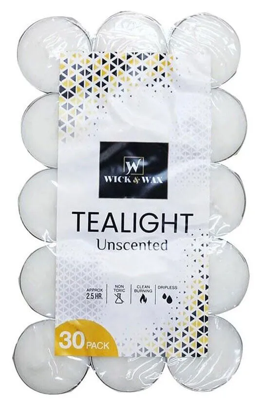 30 PCS Unscented White Tealight Candles 4 Hours Burn Time Dripless Long Lasting