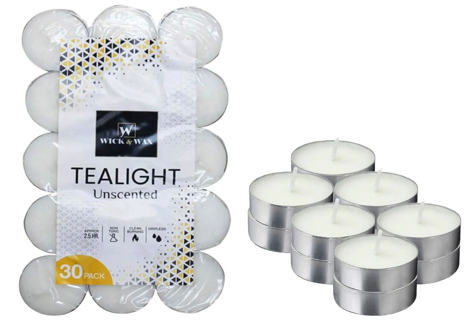 30 PCS Unscented White Tealight Candles 4 Hours Burn Time Dripless Long Lasting