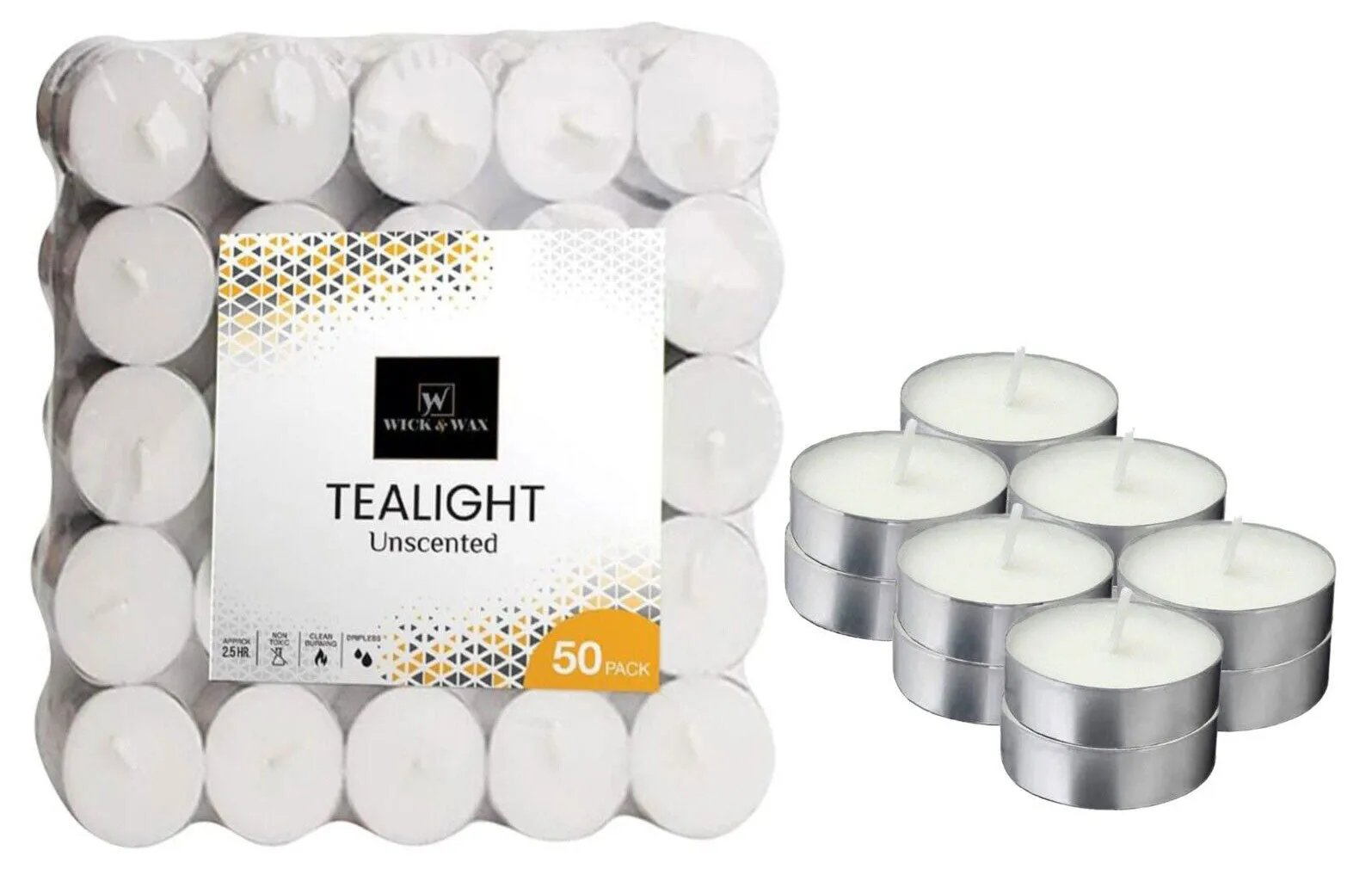 50 PCS Unscented White Tealight Candles 4 Hours Burn Time Dripless Long Lasting