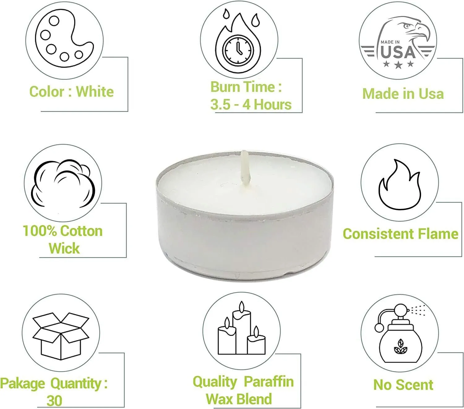 50 PCS Unscented White Tealight Candles 4 Hours Burn Time Dripless Long Lasting