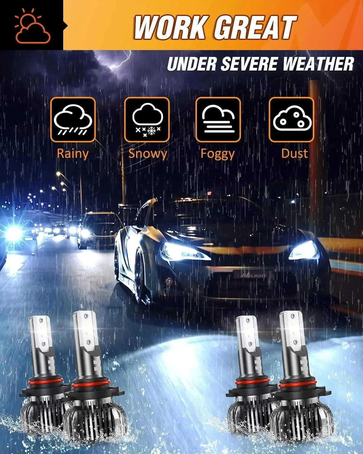 9005/HB3 9006/HB4 LED Headlight Bulbs E20 Series 100W 20000LM 6000K IP67 | 4 BULBS