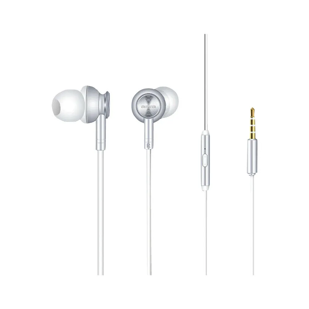 Aiwa In-Ear Gel Performance Wired Earbuds with Mic (White)