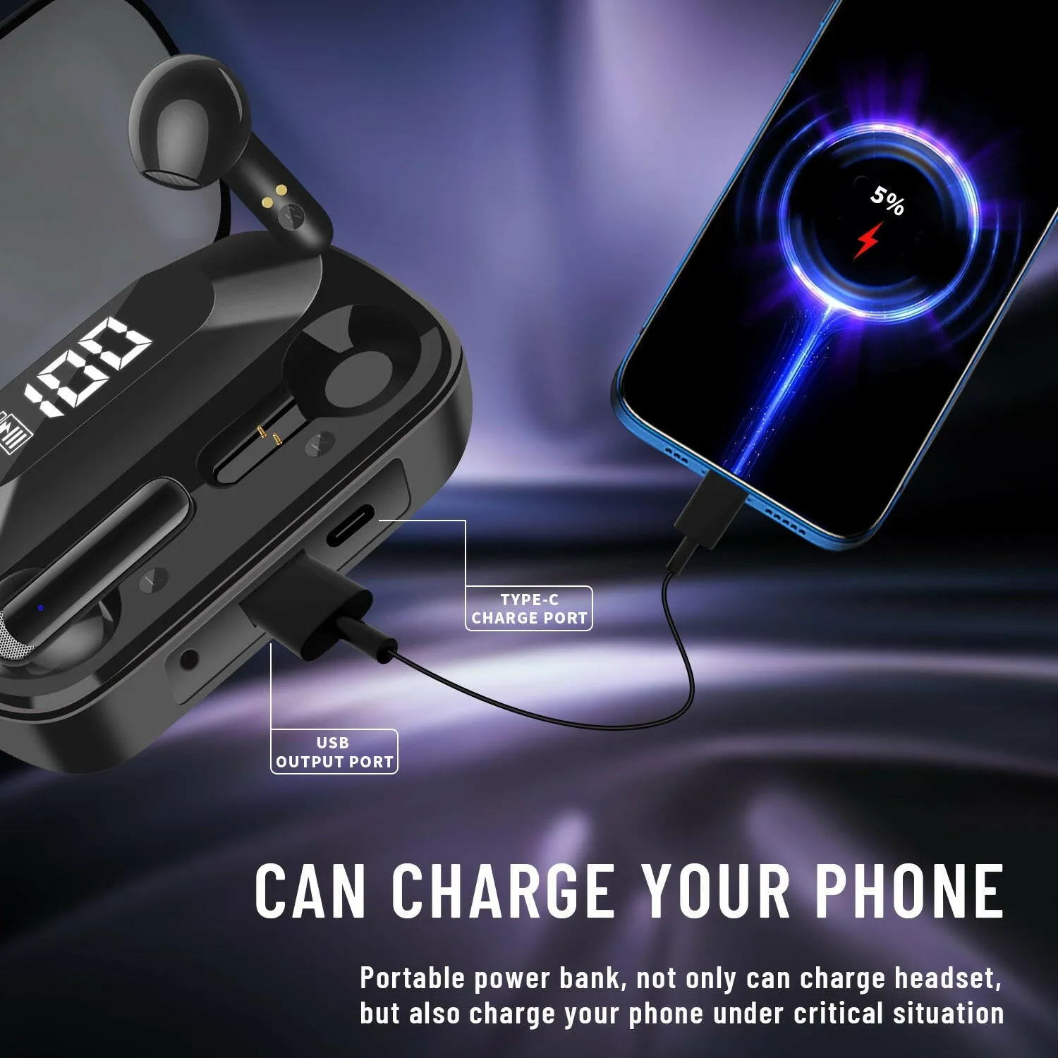 AKZ-S18 power bank tws earbuds, TW wireless BT  earbuds with power bank