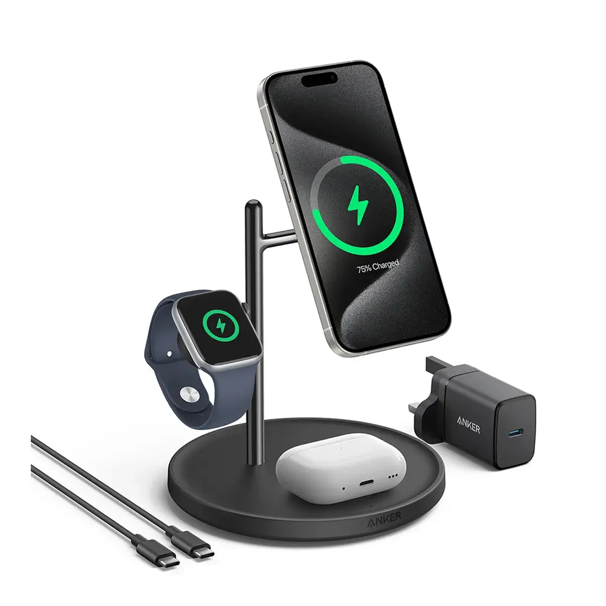 Anker MagGo 15W 3-in-1 Charging Stand Qi2 Certified Wireless Charger B25M3