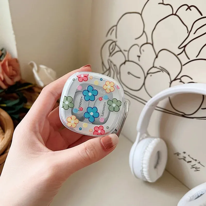 Anymob Earphone Case Colored Big Flower For Lenovo XT62 TWS Soft TPU Transparent Headset Protective Cover with Hook