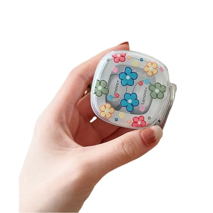 Anymob Earphone Case Colored Big Flower For Lenovo XT62 TWS Soft TPU Transparent Headset Protective Cover with Hook