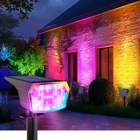 AUDERWIN Color Changing Solar Spot Lights Outdoor, 9 Lighting Modes Colored Solar Lights Outdoor RGB, Color Solar Lights Waterproof IP65, Landscape Spotlights for Halloween Christmas Decorations