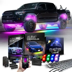 AURA Exterior Pack Bundle (Grille LED Kit - Bluetooth Enabled APP   DreamColor Underglow LED Kit   Photon RGB Rock Light Kit)