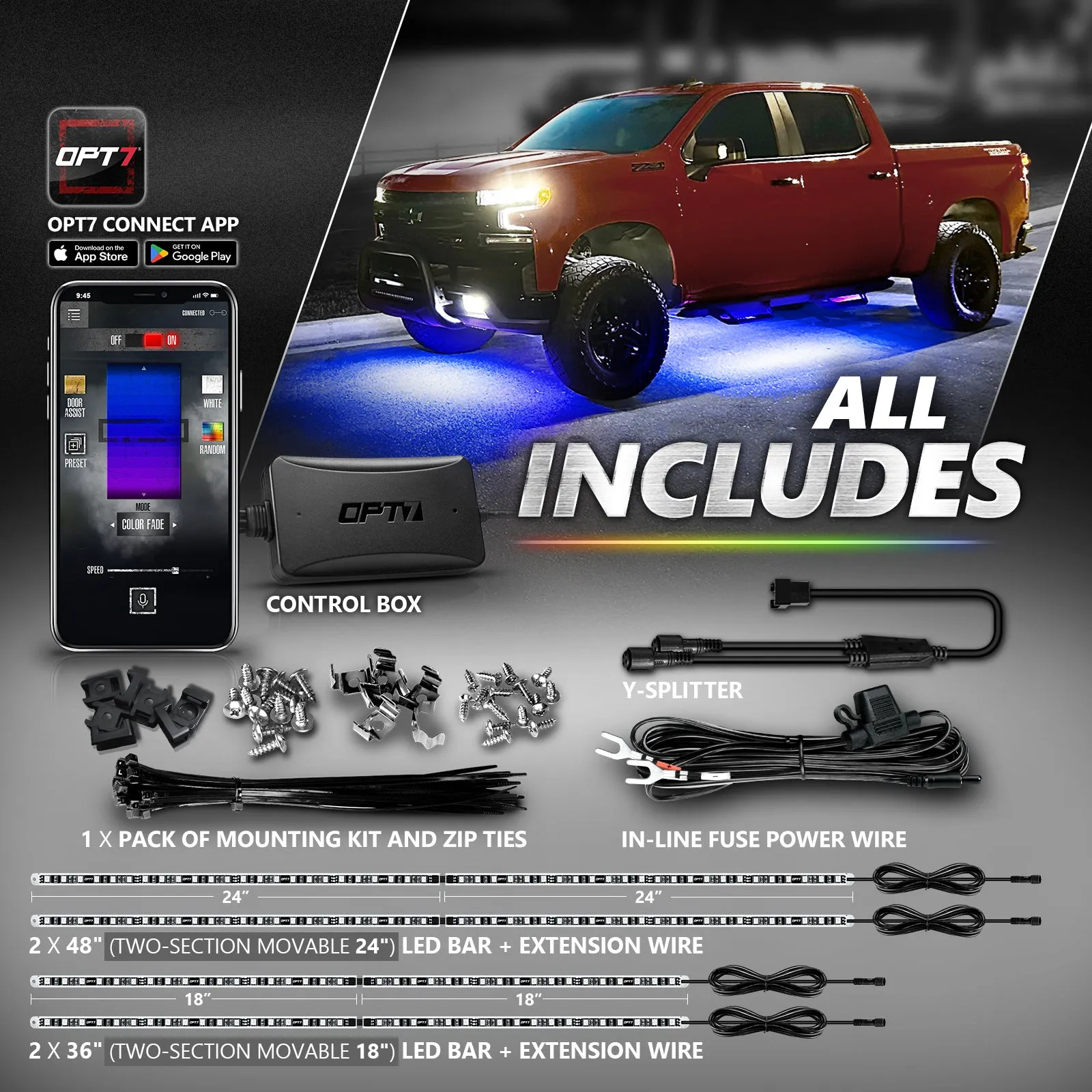 AURA PRO Truck LED Aluminum Underglow Lighting Kit - Bluetooth Enabled APP Full Color Spectrum