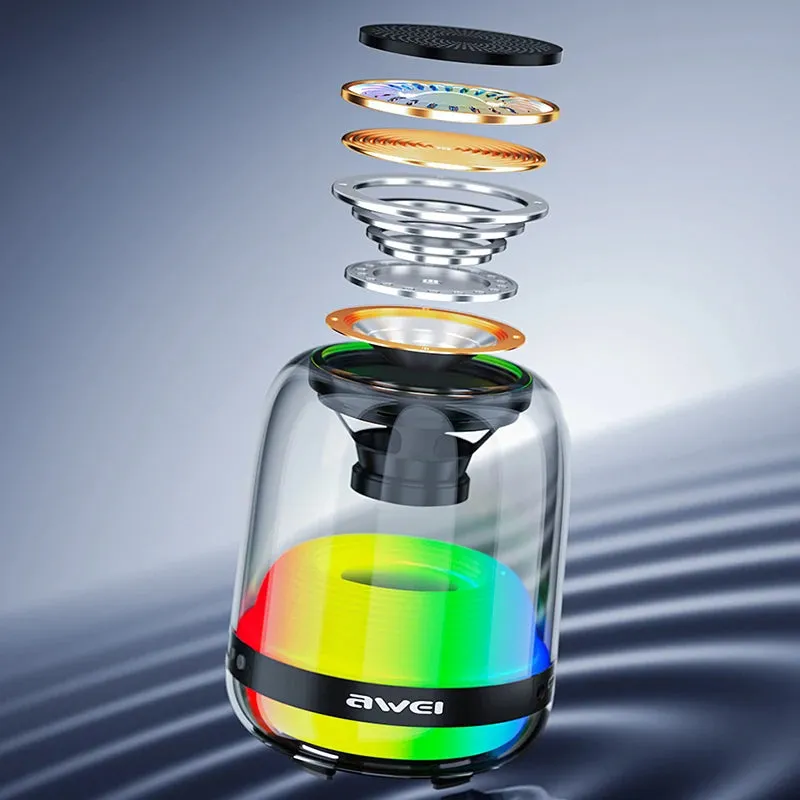 Awei Transparent Wireless Bluetooth Mini Speaker Colorful Led Subwoofer HiFi Sound Box Portable MP3 Music Sound Column