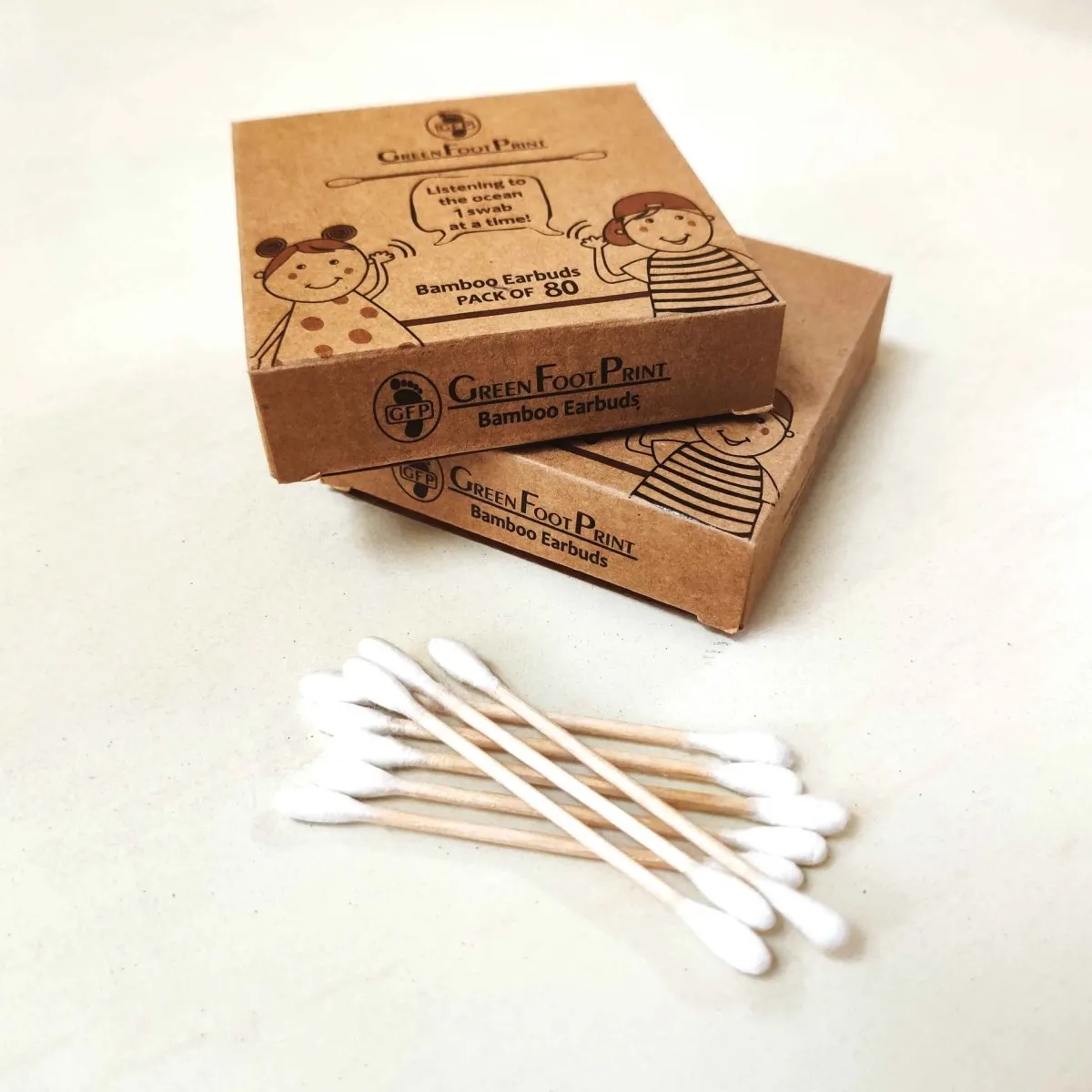 Bamboo Cotton Earbuds | 80 Ear Swabs - Pack of 2