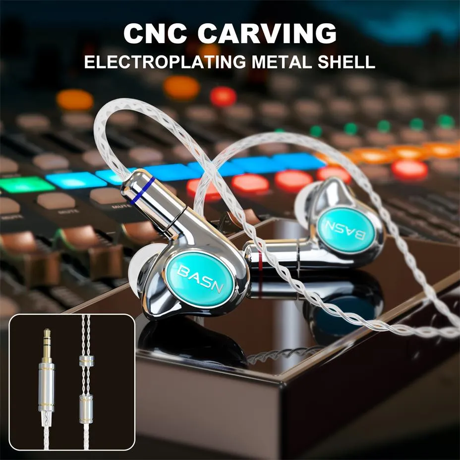 BASN Metalen PRO 4 drivers (2DD 2BA) In-Ear Monitor Headphones (Light Blue)