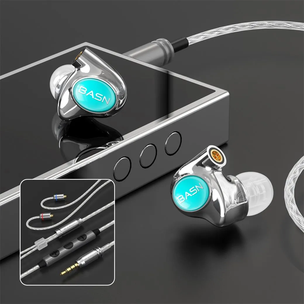 BASN Metalen PRO 4 drivers (2DD 2BA) In-Ear Monitor Headphones (Light Blue)