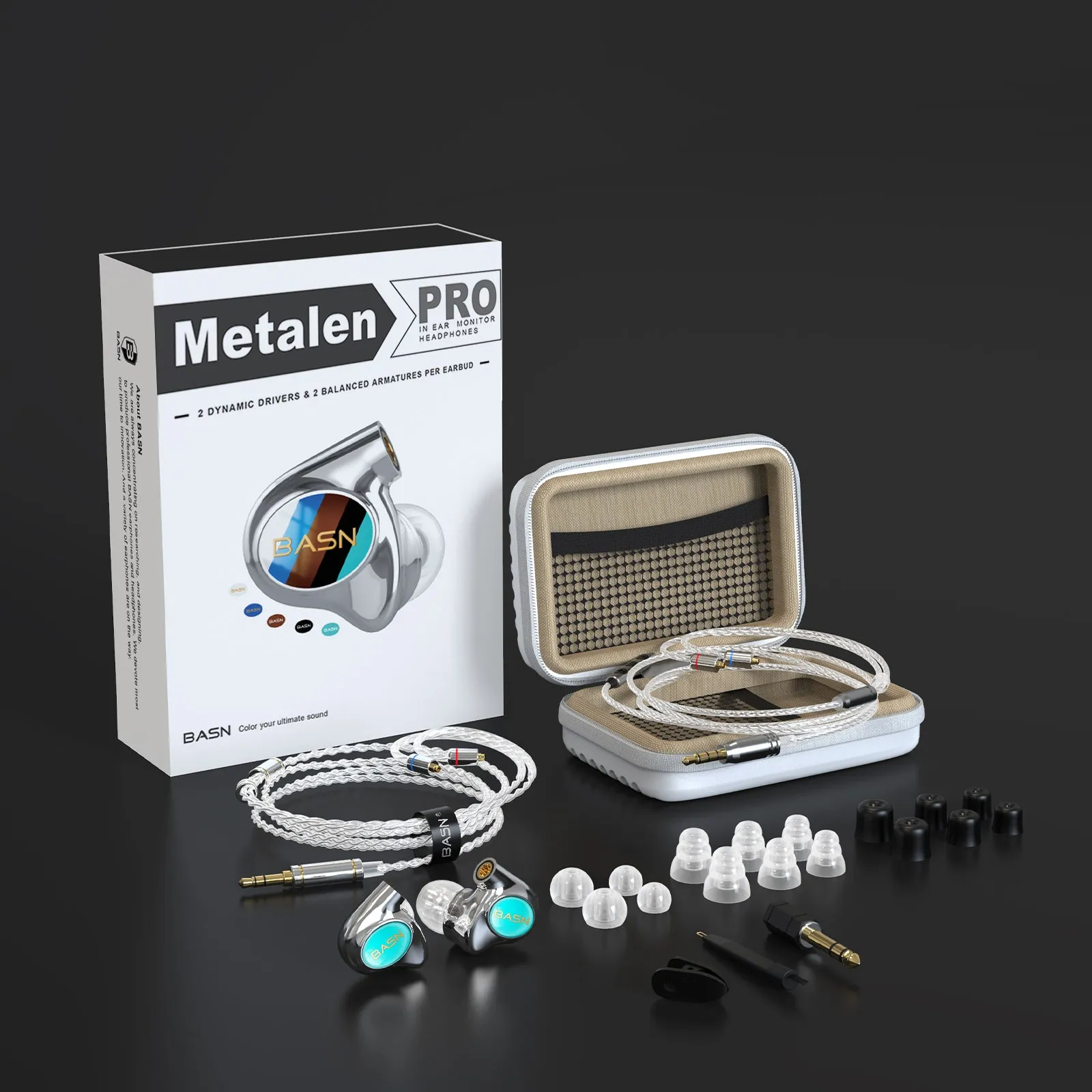 BASN Metalen PRO 4 drivers (2DD 2BA) In-Ear Monitor Headphones (Light Blue)