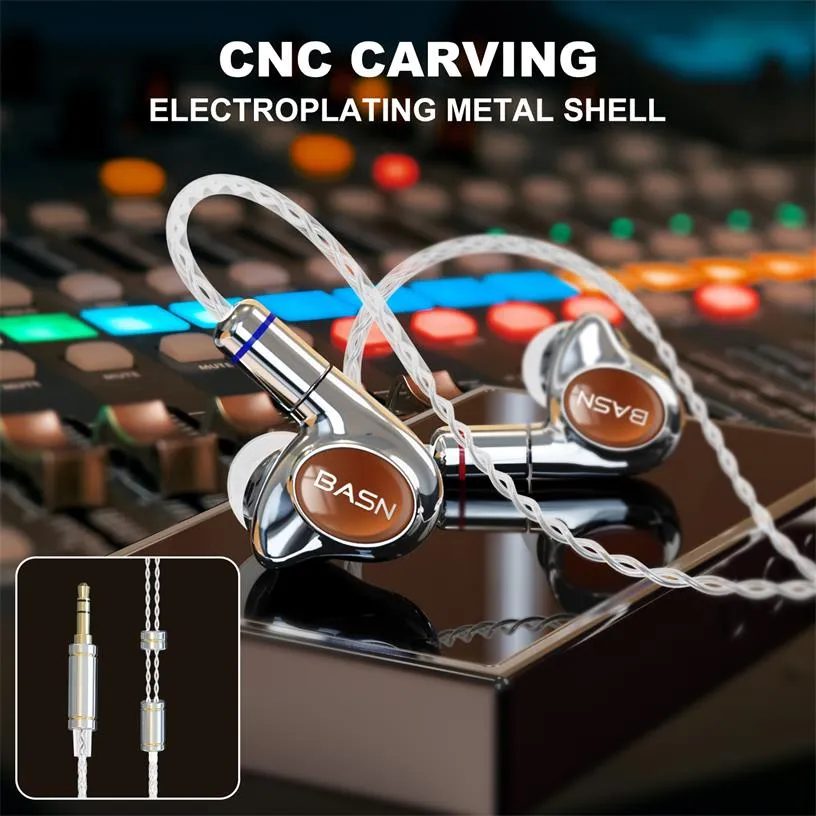 BASN Metalen PRO 4 drivers (2DD 2BA) In-Ear Monitor Headphones (Brown)