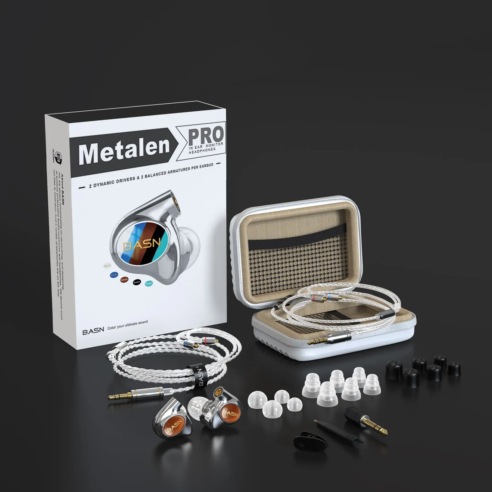 BASN Metalen PRO 4 drivers (2DD 2BA) In-Ear Monitor Headphones (Brown)