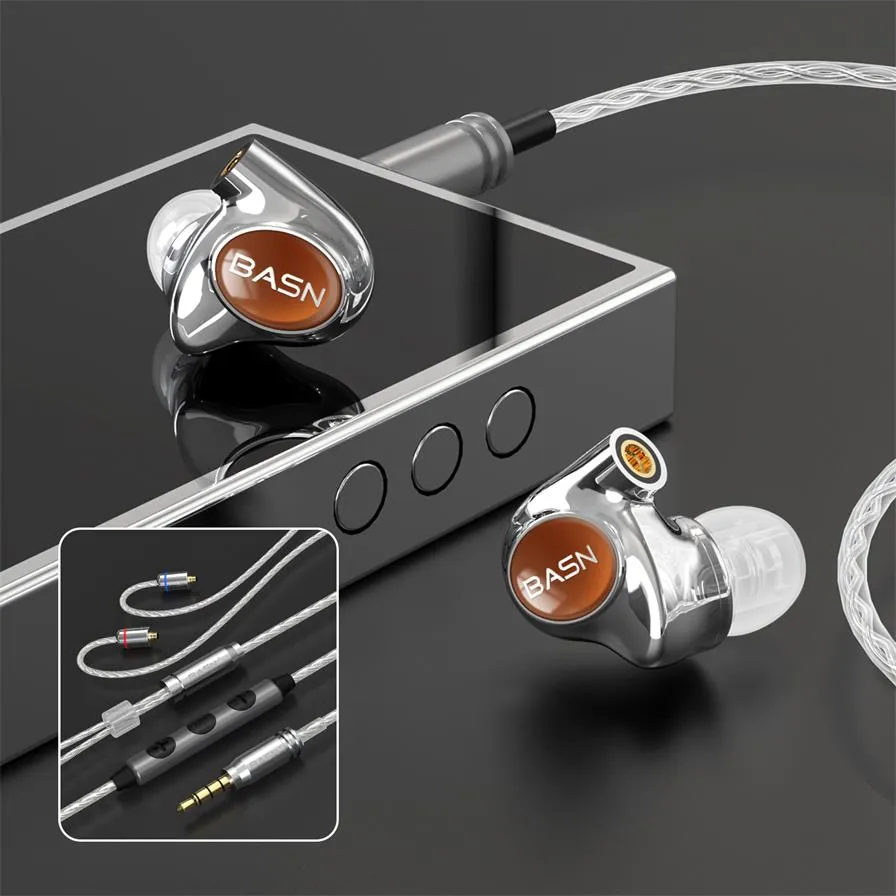 BASN Metalen PRO 4 drivers (2DD 2BA) In-Ear Monitor Headphones (Brown)