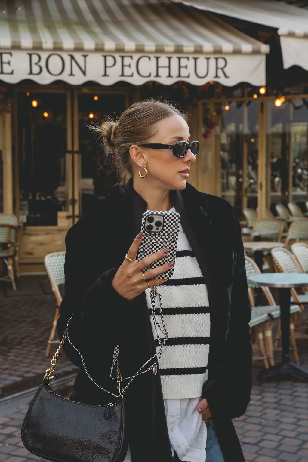 Black Checkered Phone Strap   Universal Hitch - FINAL SALE