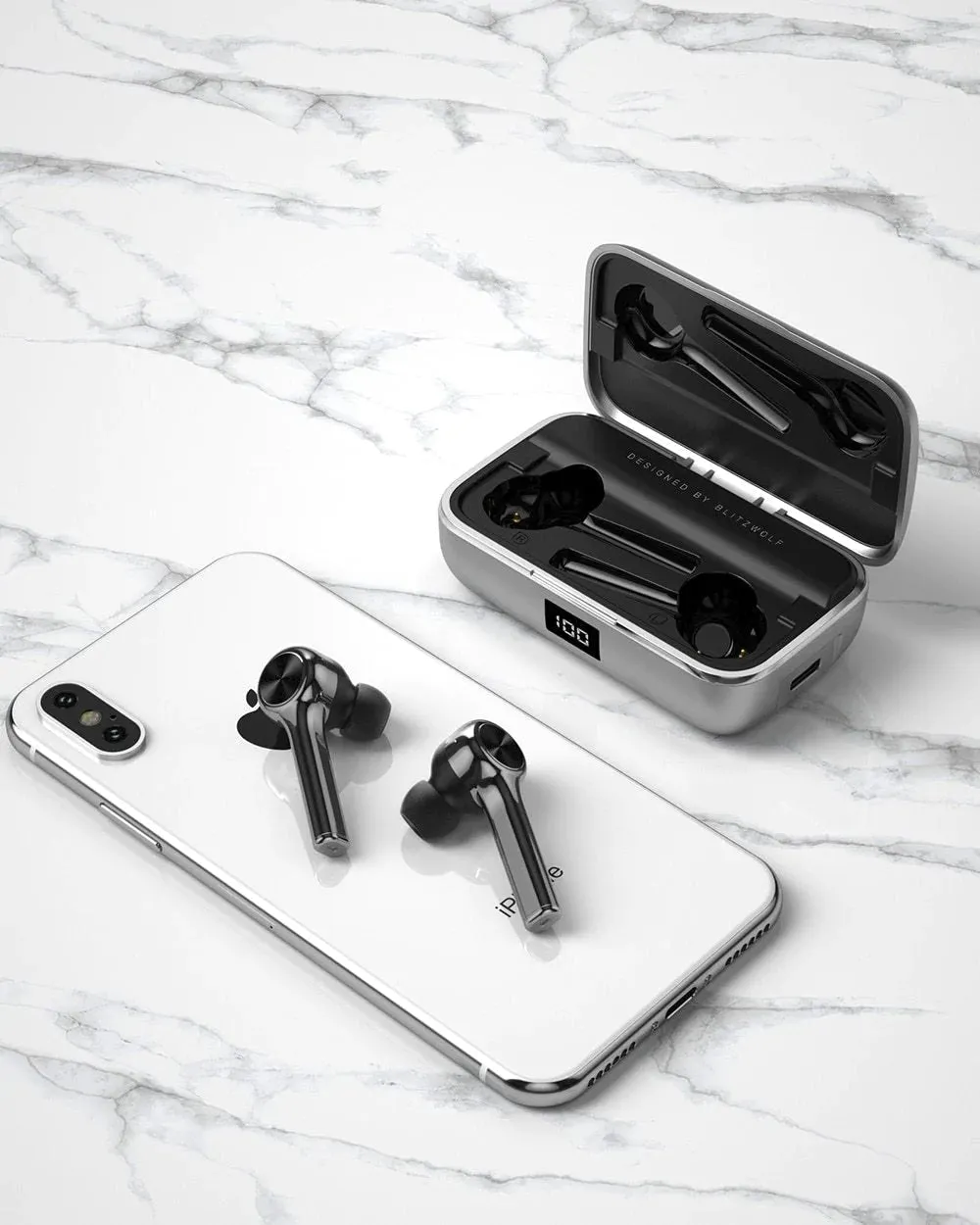 BlitzWolf BW-FYE6 Bluetooth V5.0 In-Ear Earphones | Digital Display Touch Control | Graphene Portable Charger Carry Case for Smartphones