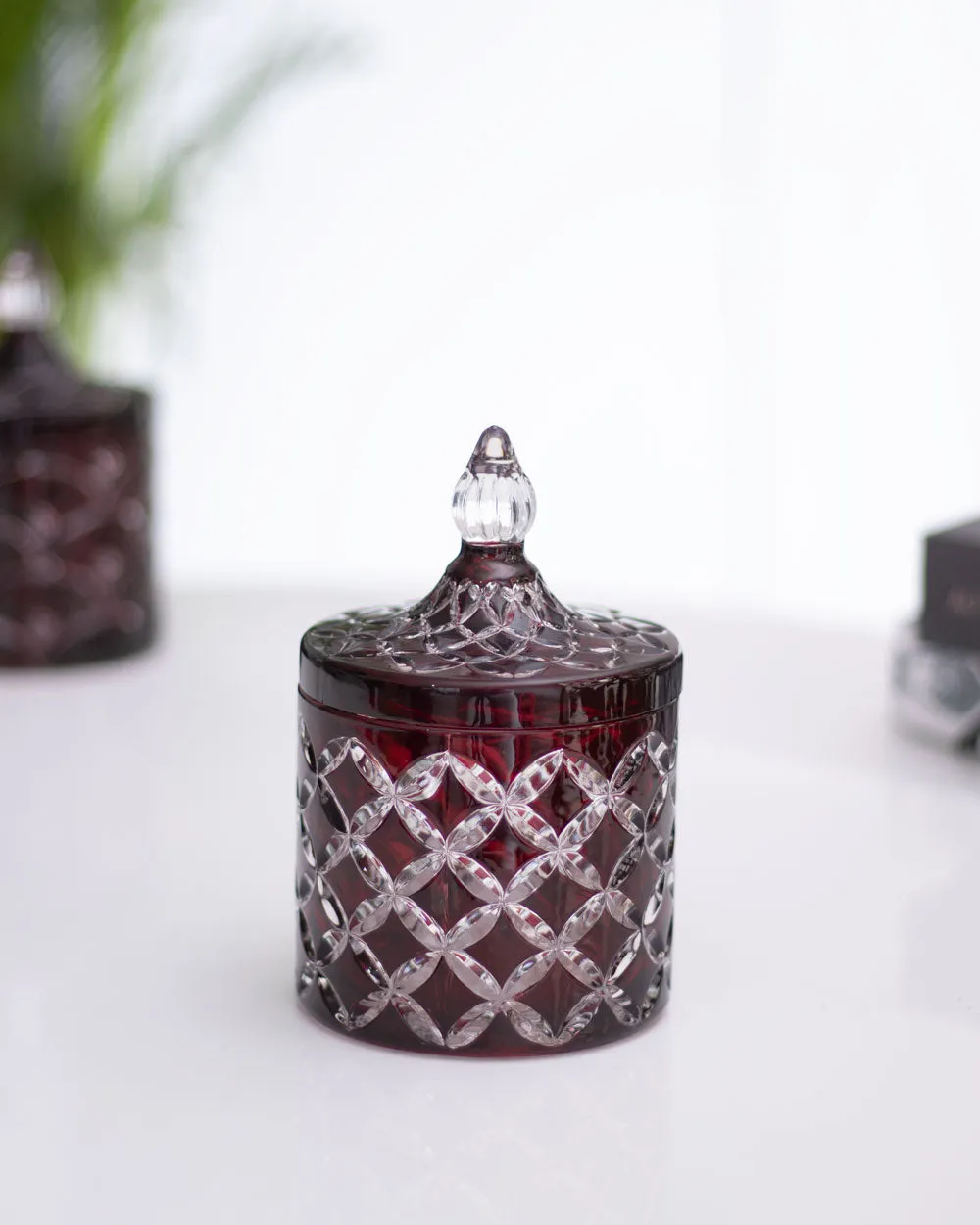 Bohemian Czech Ruby Red Crystal Glass Candy Jar