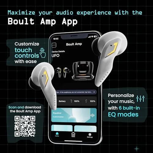 Boult Audio UFO Truly Wireless in Ear Earbuds with 48H Playtime, Built-in App Support, 45ms Low Latency Gaming, 4 Mics ENC, Breathing LEDs, 13mm Bass Drivers