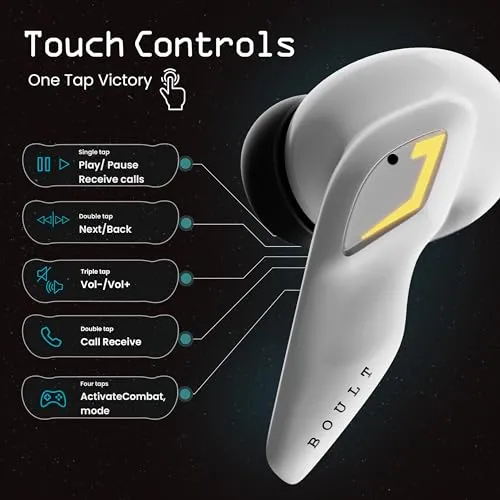 Boult Audio UFO Truly Wireless in Ear Earbuds with 48H Playtime, Built-in App Support, 45ms Low Latency Gaming, 4 Mics ENC, Breathing LEDs, 13mm Bass Drivers