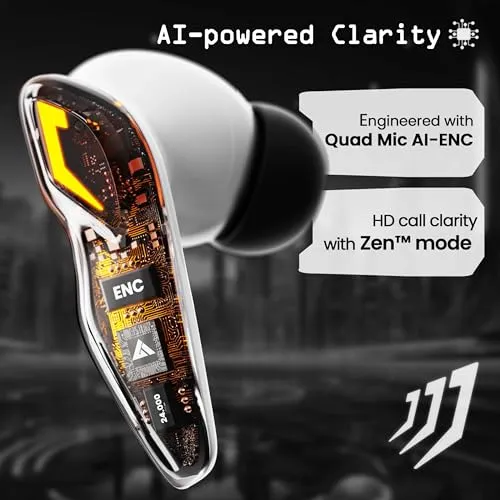 Boult Audio UFO Truly Wireless in Ear Earbuds with 48H Playtime, Built-in App Support, 45ms Low Latency Gaming, 4 Mics ENC, Breathing LEDs, 13mm Bass Drivers