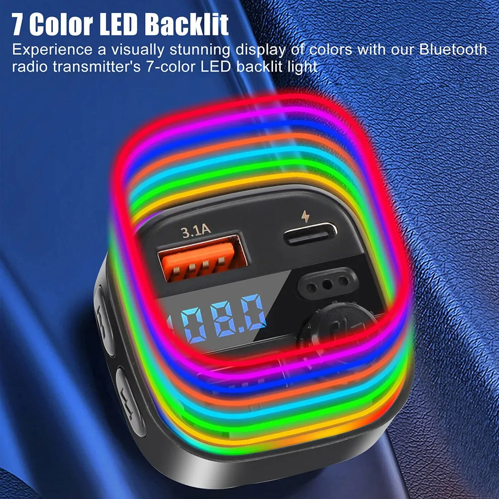 C26 FM Transmitter For Car Bluetooth 5.0 Hands-free Call RGB