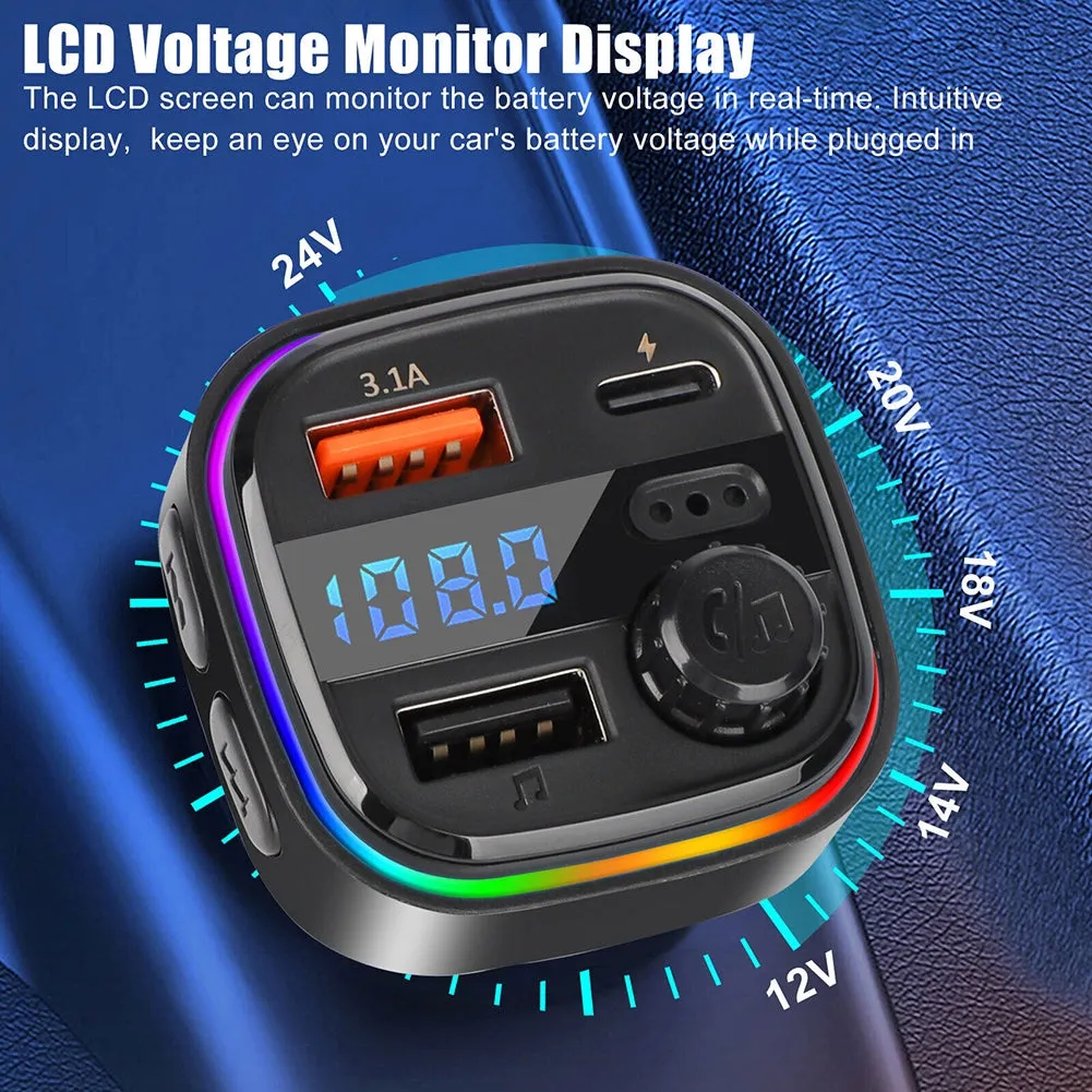 C26 FM Transmitter For Car Bluetooth 5.0 Hands-free Call RGB