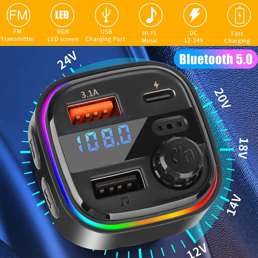 C26 FM Transmitter For Car Bluetooth 5.0 Hands-free Call RGB