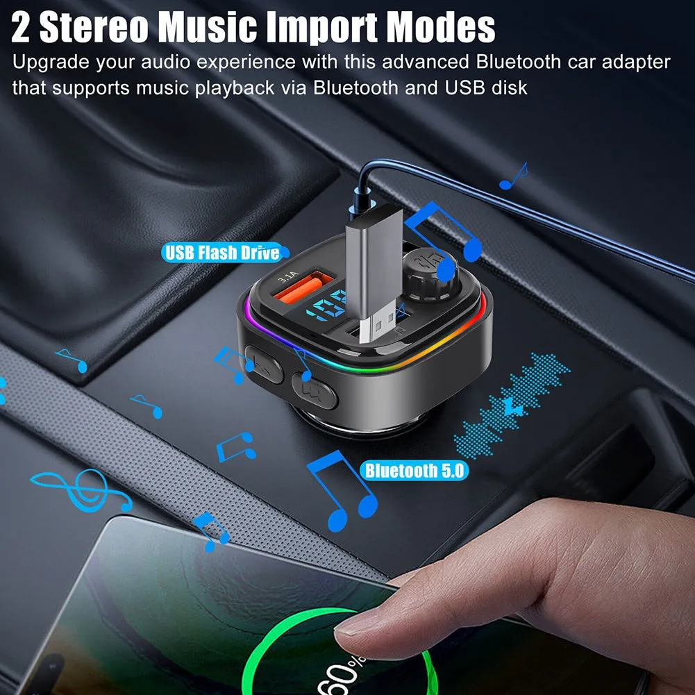 C26 FM Transmitter For Car Bluetooth 5.0 Hands-free Call RGB