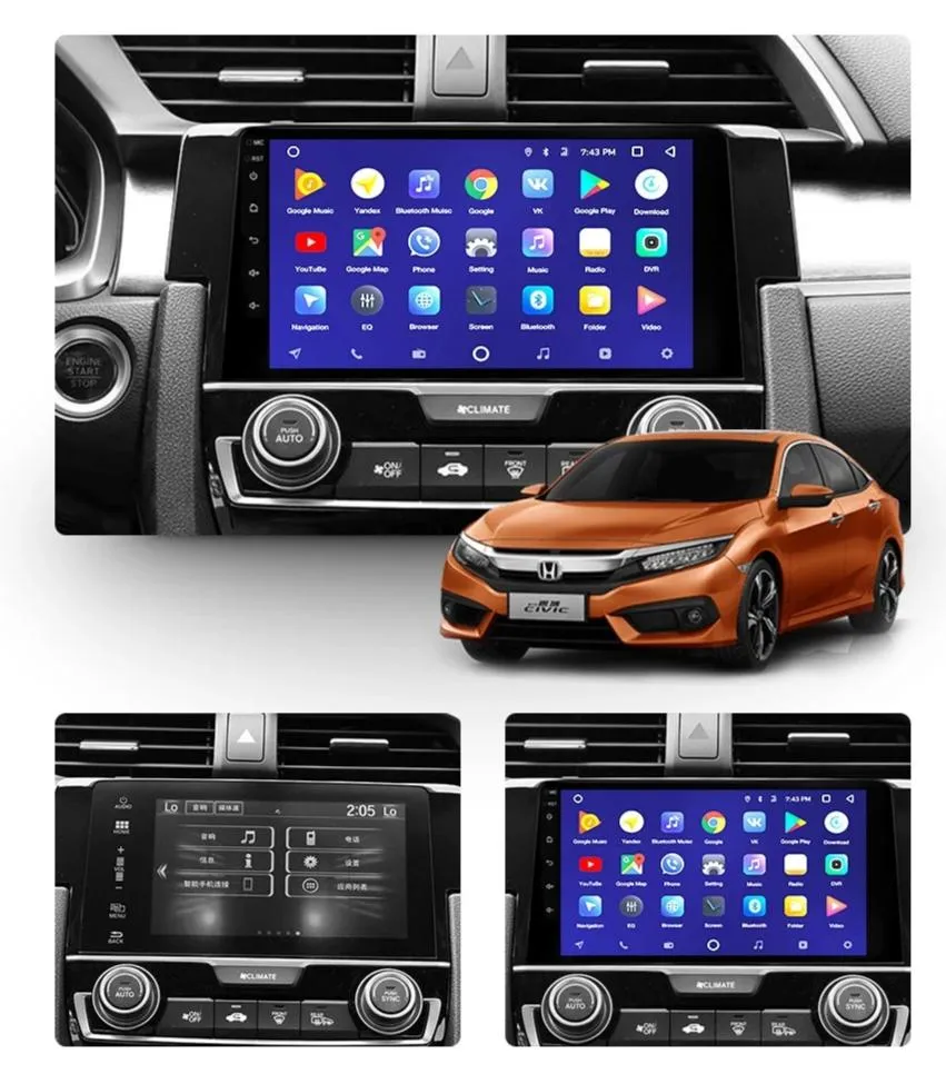 Car Dealz 10.2" Android 10.0 Honda Civic 10 FC FK 2016-2019 In Dash Plus OEM Fascia