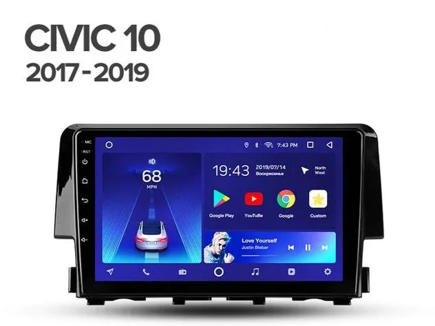 Car Dealz 10.2" Android 10.0 Honda Civic 10 FC FK 2016-2019 In Dash Plus OEM Fascia