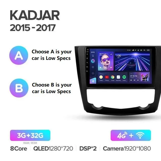 Car Dealz Elite 4G Data Model 10.2" Android 12.0 For Renault Kadjar 2015-2017 In Dash Plus OEM Fascia