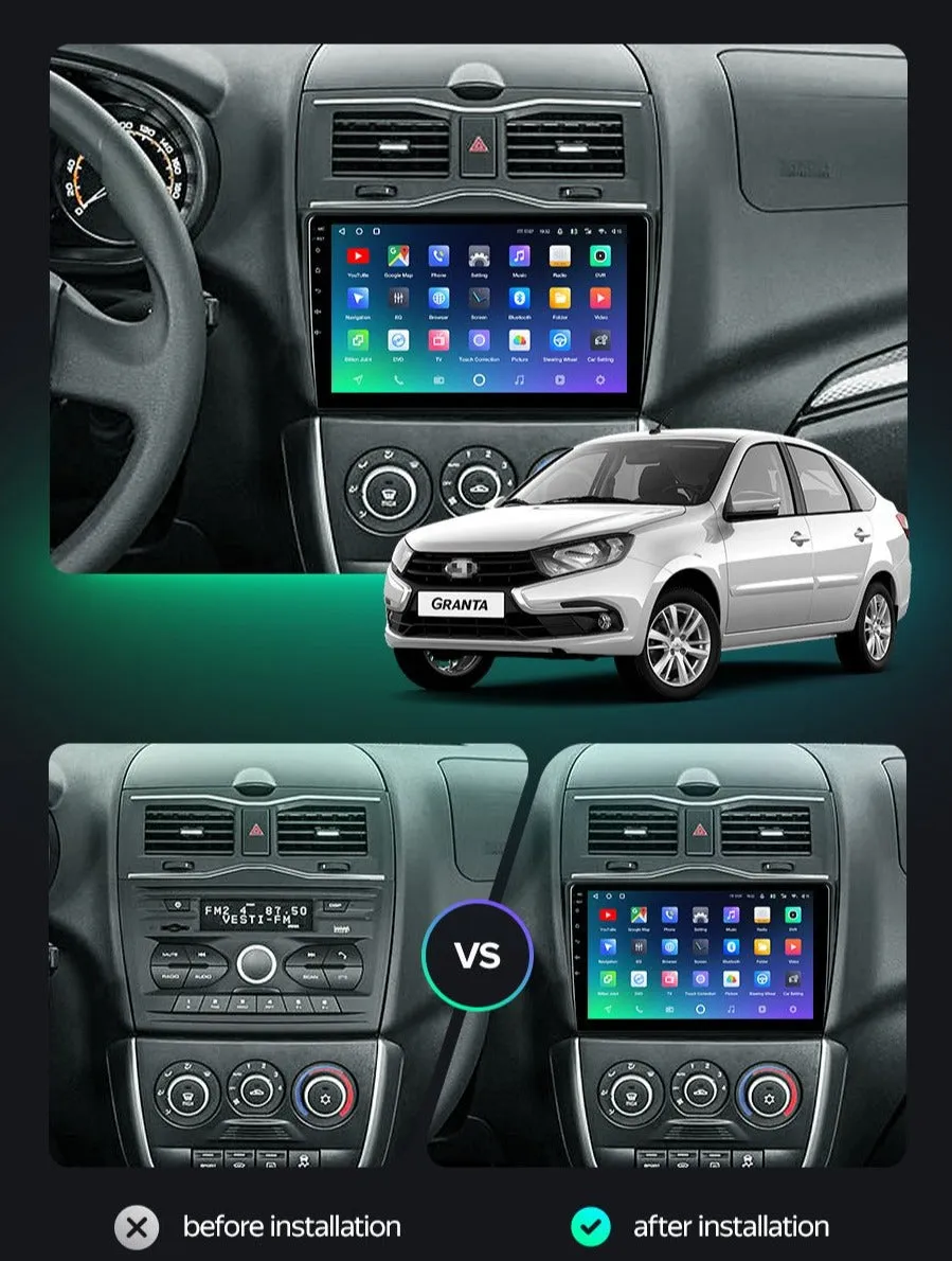 Car Dealz Premium Advanced 4G Data Model 10.2" Android 12.0 For LADA Granta Cross 2018 - 2019 In Dash Plus OEM Fascia