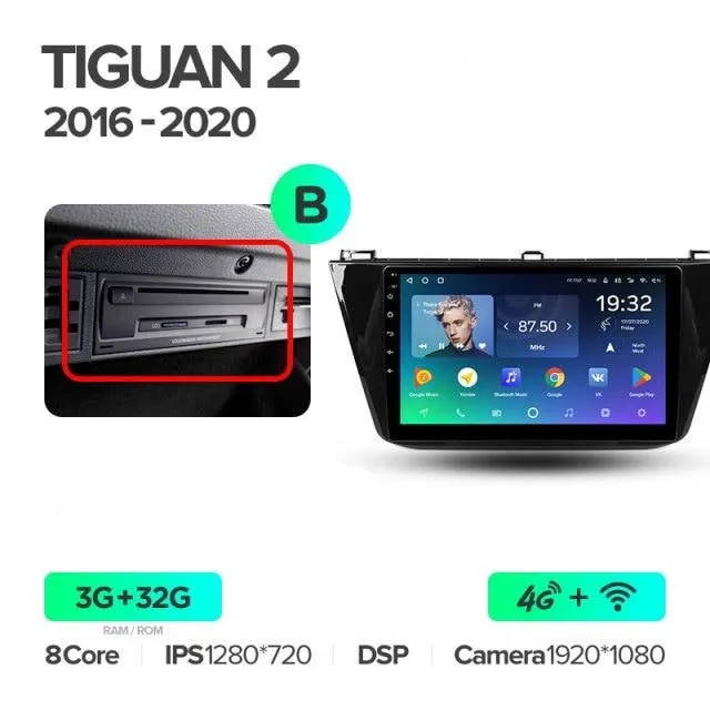 Car Dealz Premium Advanced 4G Data Model 10.2" Android 12.0 For Volkswagen Tiguan 2 Mk 2016 - 2018 In Dash Plus OEM Fascia