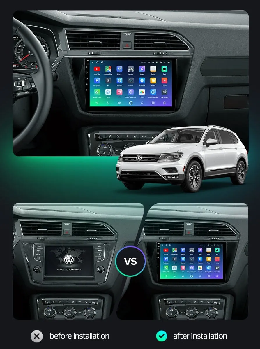 Car Dealz Premium Advanced 4G Data Model 10.2" Android 12.0 For Volkswagen Tiguan 2 Mk 2016 - 2018 In Dash Plus OEM Fascia