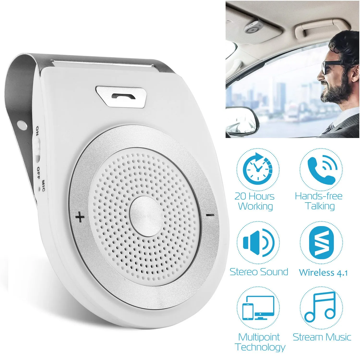 Car Wireless Speakerphone Wireless V4.1 In-Car Speaker Hands-free