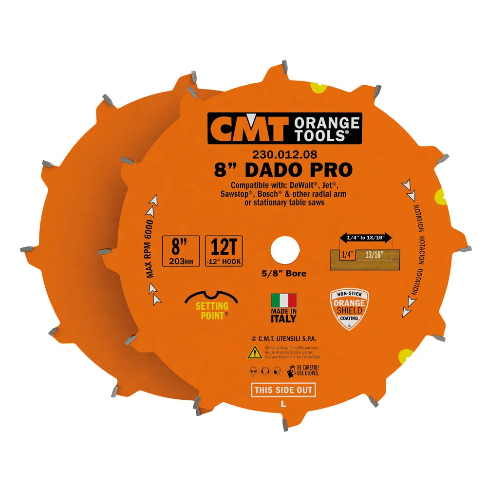 CMT 230.012.08 Dado Pro Set, 8-Inch x 12 Teeth FTG ATB Grind with 5/8-Inch Bore